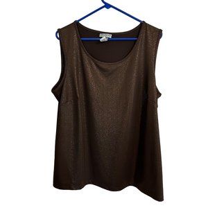 Catherines Brown Gold Metallic Glitter Tank Top Womens 1X 20W Sleeveless Shell